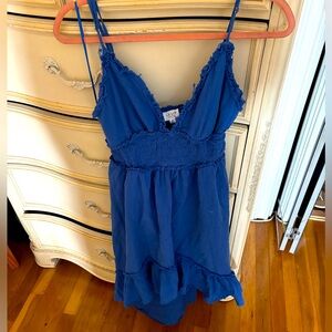 Blue midi ruffle ham high low dress worn 1x!